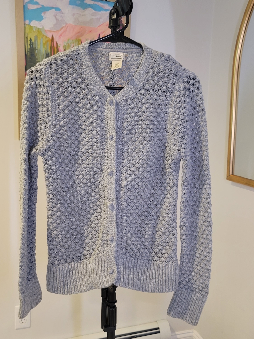 LL BEAN Wool Blend Basketweave Knit Sweater Gray Women's Size S